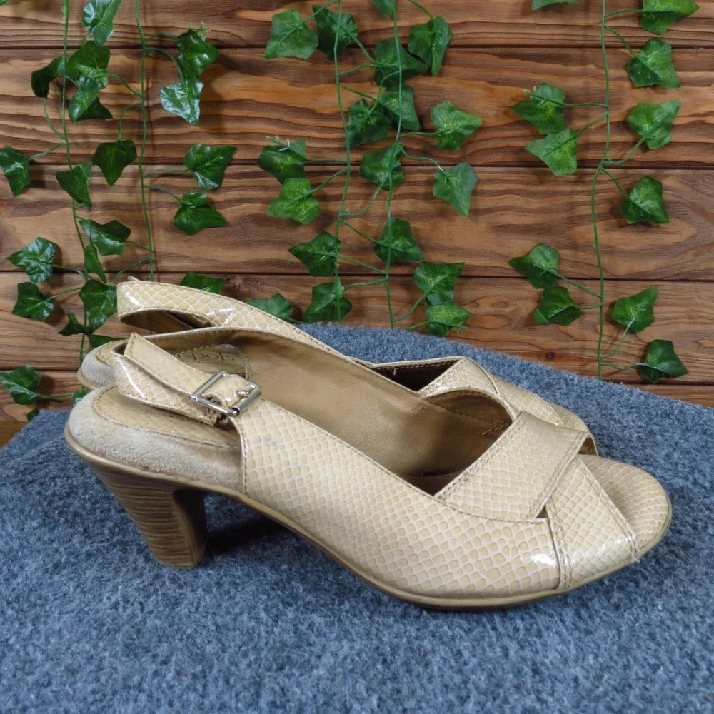Softspots 7326612 Women Heel 6 Wide Dress Shoes Cream Snakeskin‎ Patent Leather